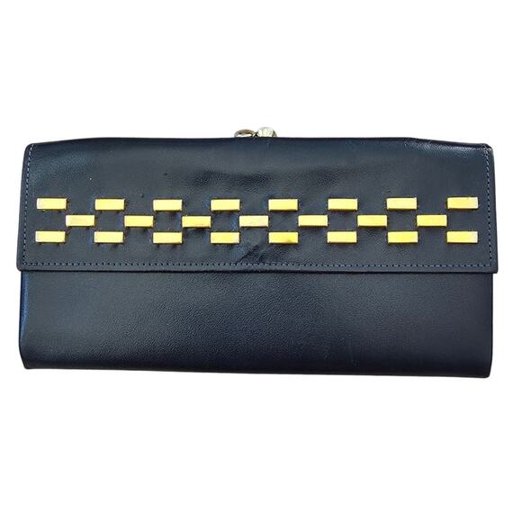 Vintage Princess Gardner Dark Leather Gold Detail Envelope Wallet Retro Basic - Picture 1 of 11